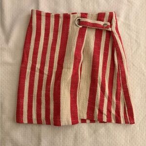 Free People "It's A Wrap" Striped Tweed Mini Skirt Size M Red Cream